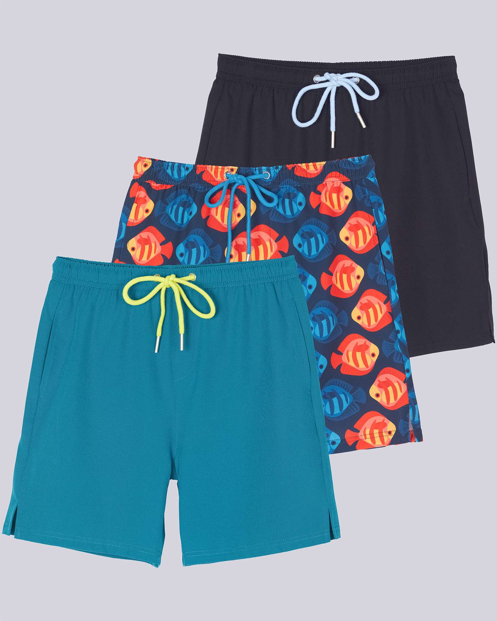 3 Pack: Boys' 2-in-1 Swim Trunks with Compression Liner