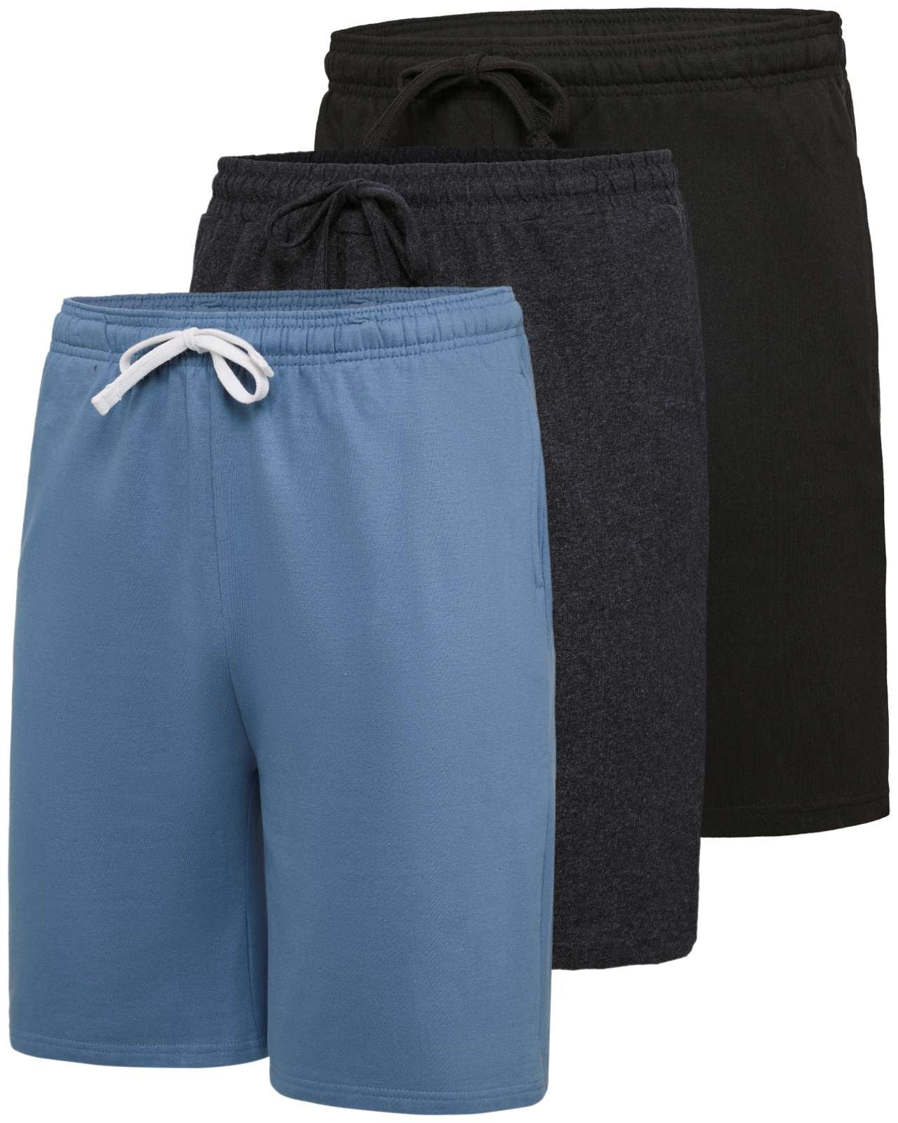 Real Essentials 3 Pack: Men’s 9" Cotton Fleece Sweat Short – Casual Gym, Lounge & Sleep Shorts with Pockets