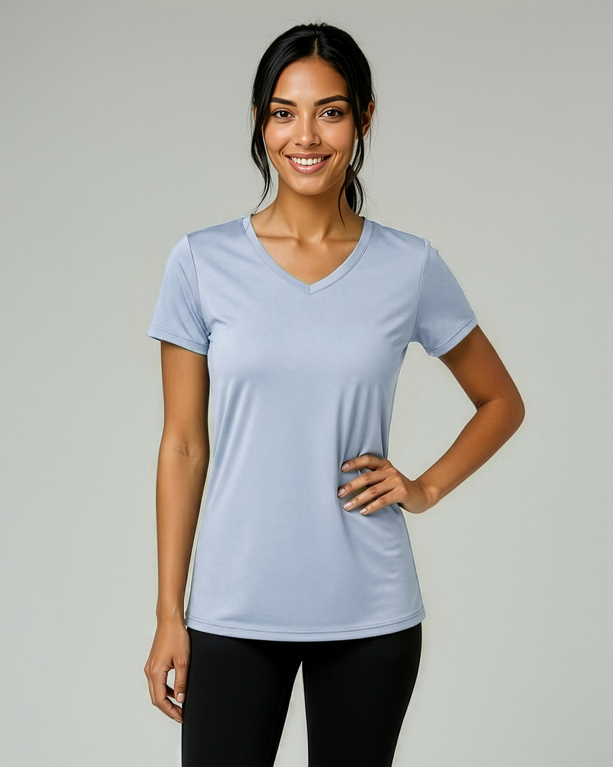 Real Essentials 5 Pack Womens Dry Fit V Neck Workout Tops Athletic T Shirts Gym Yoga Tees - Set 16
