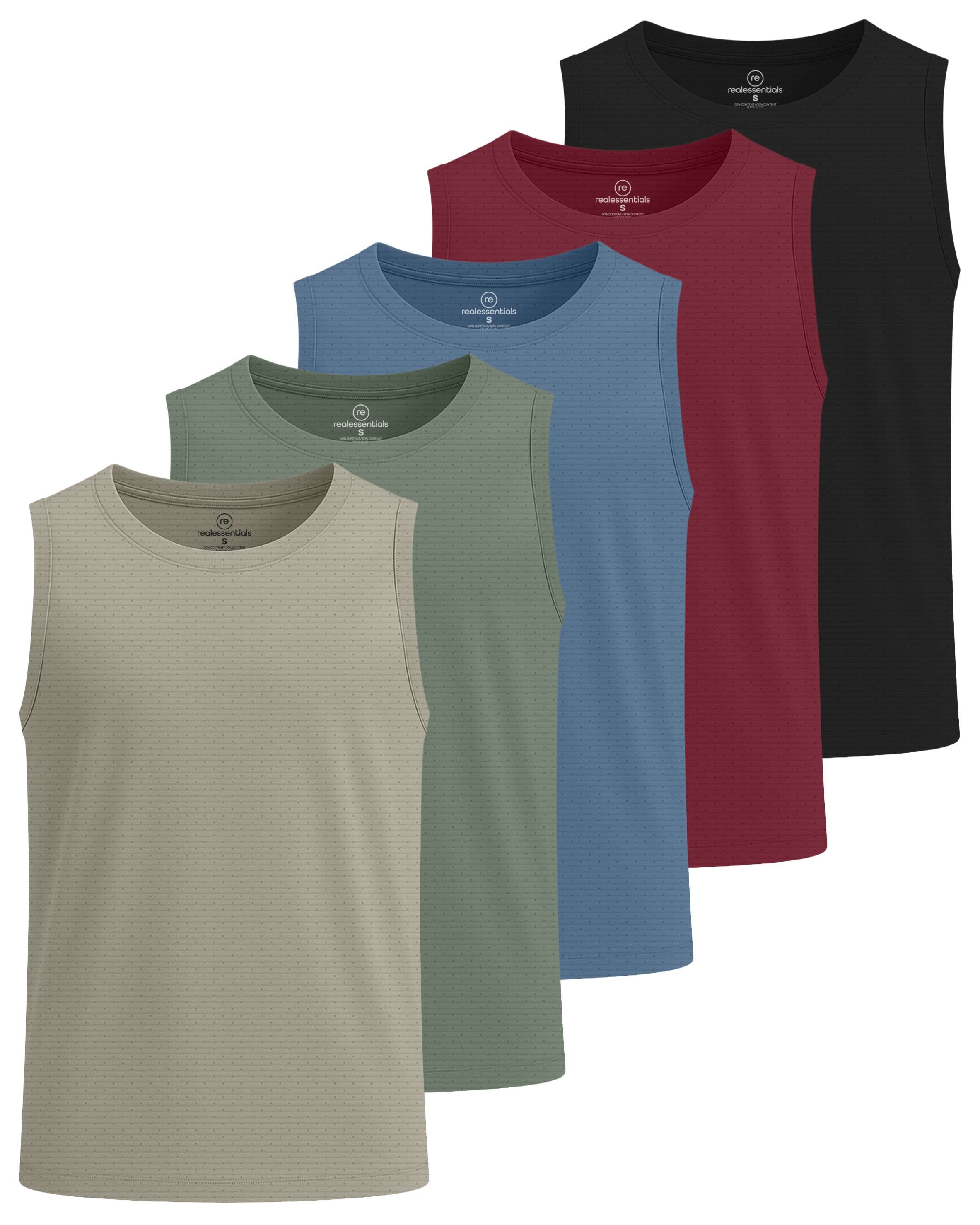 Real Essentials 5 Pack: Boys' Breeze Tech Tank Top -  Sleeveless Athletic Shirt for Kids Youth Teens (Ages 6-18)