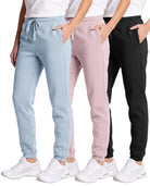 Real Essentials 3 Pack Girls' Cotton Fleece Joggers Sweatpants Kids Teens Pants Sweats - Solid Black, Solid Pale Lilac, Solid Ballad Blue