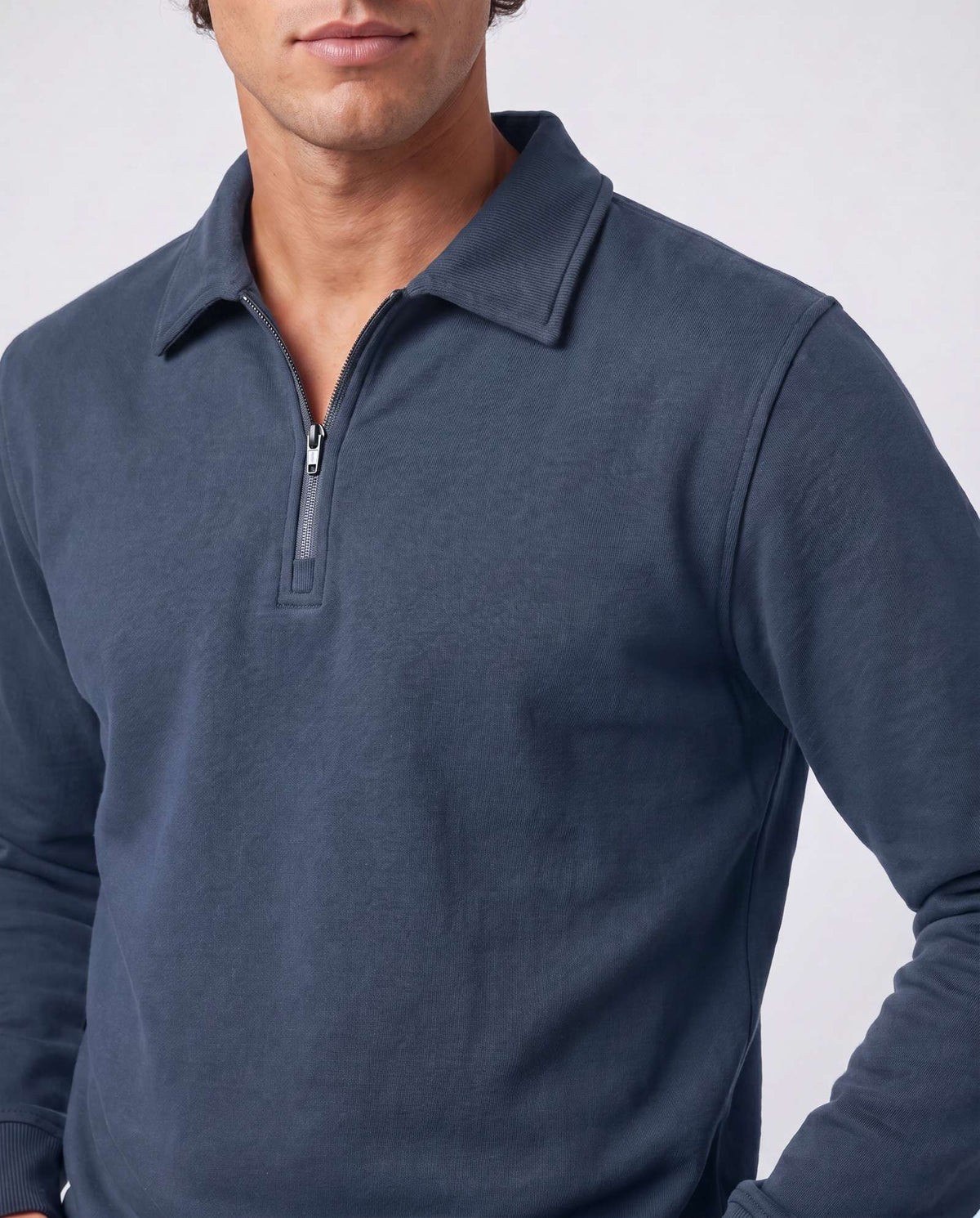 Real Essentials 2 Pack Mens Fleece Quarter Zip Sweatshirt Sweater Collared Long Sleeve Top - Solid Navy Blazer, Solid Vintage Indigo