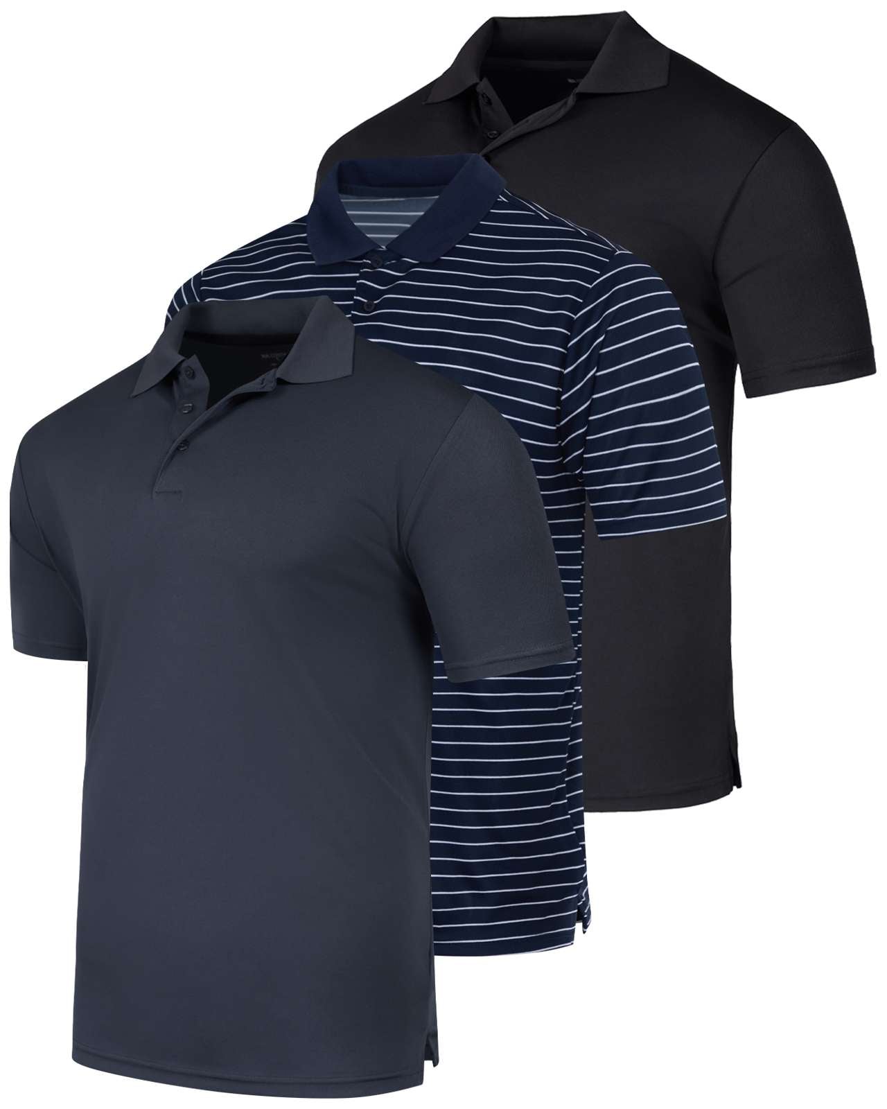 3 Pack: Mens Quick-Dry Short Sleeve Performance Polo Shirt