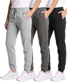 Real Essentials 3 Pack Girls' Cotton Fleece Joggers Sweatpants Kids Teens Pants Sweats - Solid Black, Charcoal Heather, Grey Heather