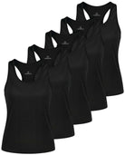 Real Essentials 5 Pack Women's Racerback Crop Tank Tops Dry Fit Workout Athletic Gym Yoga - Solid Black, Solid Black, Solid Black, Solid Black, Solid Black