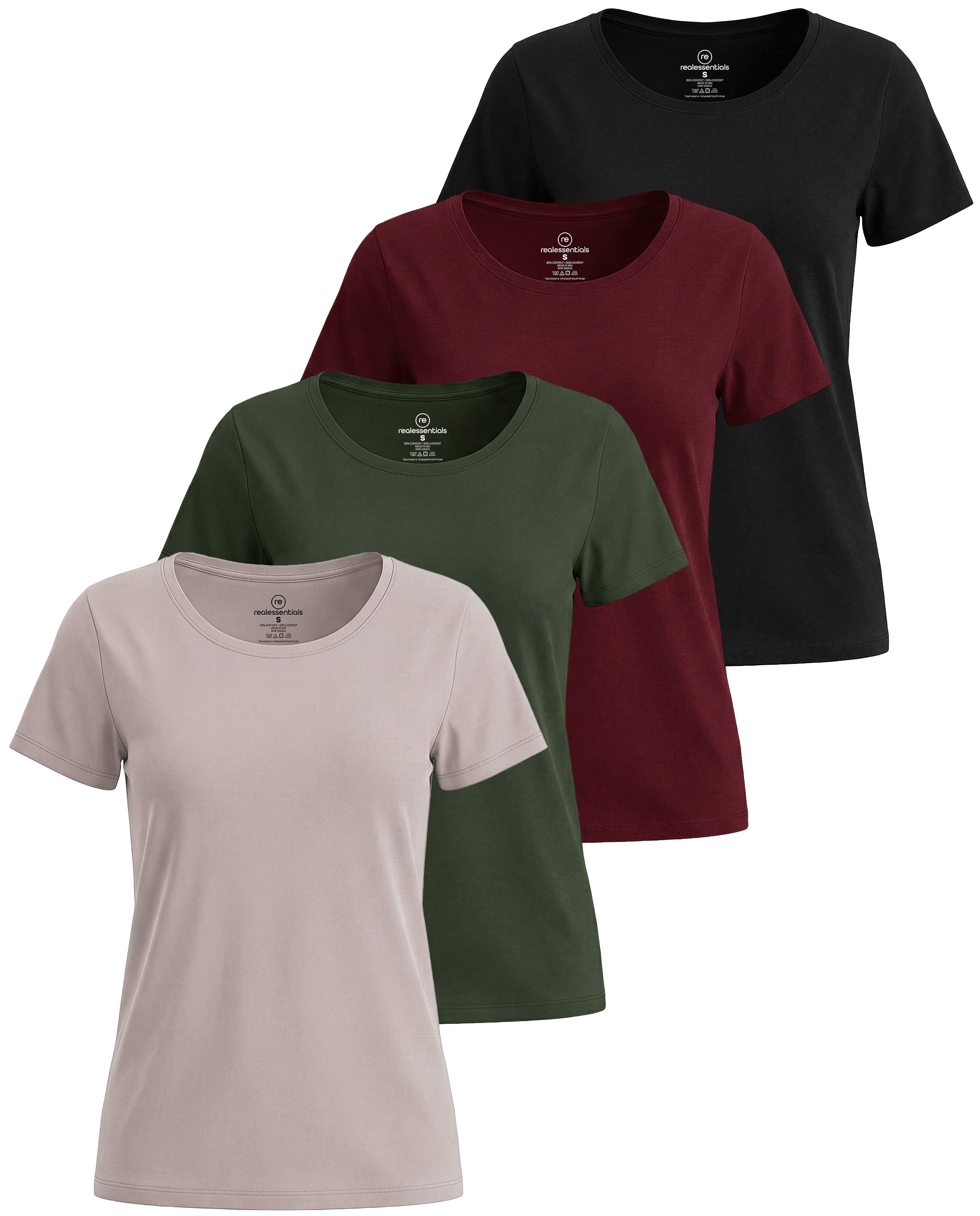 4 Pack: Womens Classic-Fit Cotton Short-Sleeve Scoop Neck T-Shirt