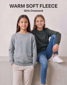 Real Essential 3 Pack Girls' Fleece Crewneck Sweatshirts Sweaters Kids Teens Pullover Tops - Solid Black, Charcoal Heather, Grey Heather