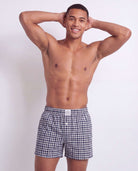 Real Essentials 3 Pack Mens Cotton Pajama Shorts Poplin Woven Lounge Sleep PJs with Pockets - Solid Black, Vintage Indigo Plaid, Moonbeam Check