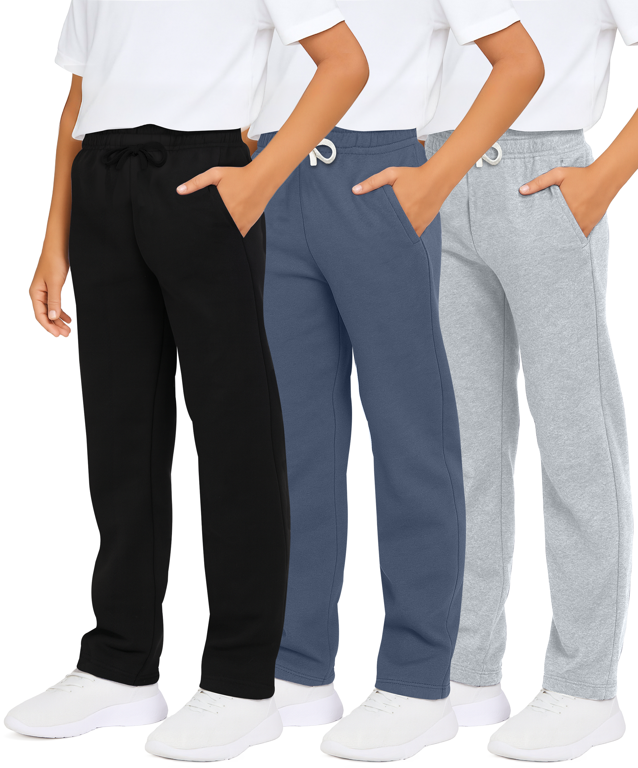 3 Pack: Boys Fleece Open Bottom Sweatpants