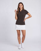Real Essentials 3 Pack Women's Dry Fit Golf Polo Shirts with Zipper Short Sleeve Collared - Solid Black, Solid Chocolate Torte, Solid Moonbeam