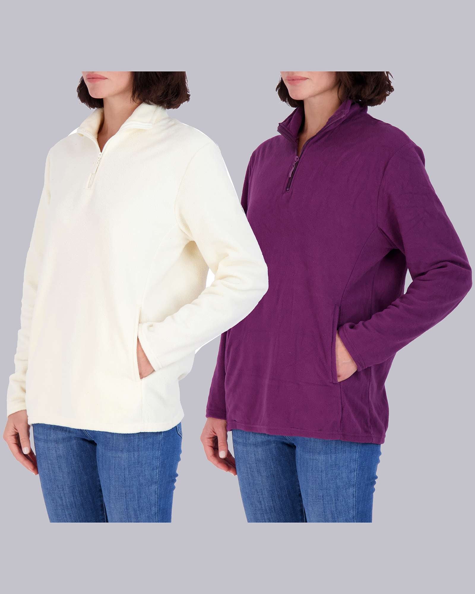 2 Pack: Women's Polar Fleece Long-Sleeve Quarter Zip Winter Jacket (Available in Plus Size)