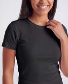 Real Essentials 3 Pack Women's Cotton Ribbed Tshirts Short Sleeve Crew Neck Tees Basic Tops - Solid Black, Solid Black, Solid Black