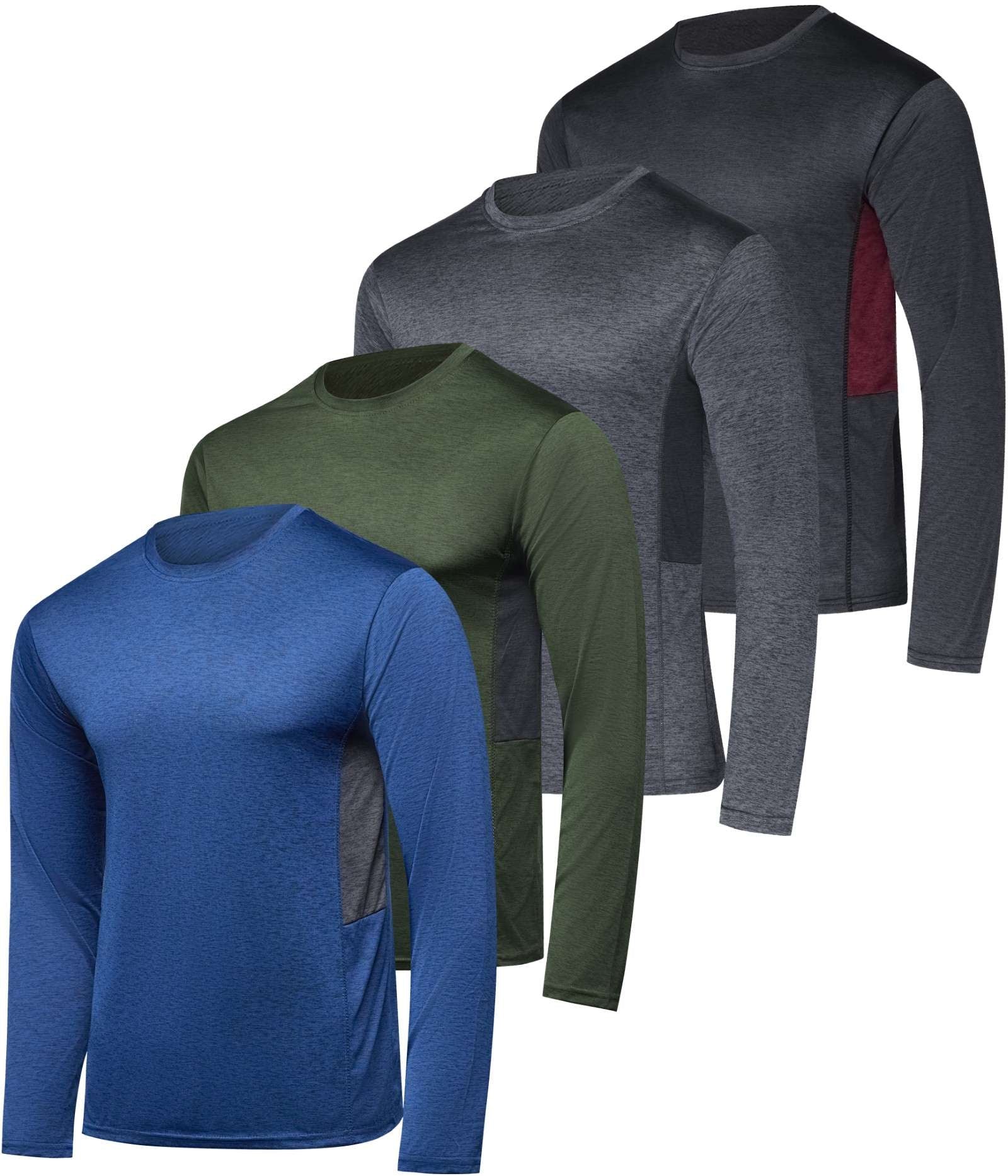 Real Essentials 4 Pack: Men's Dry-Fit UV Moisture Wicking UPF 50+ SPF Sun Protective Fishing Hiking Swim Long Sleeve Shirt