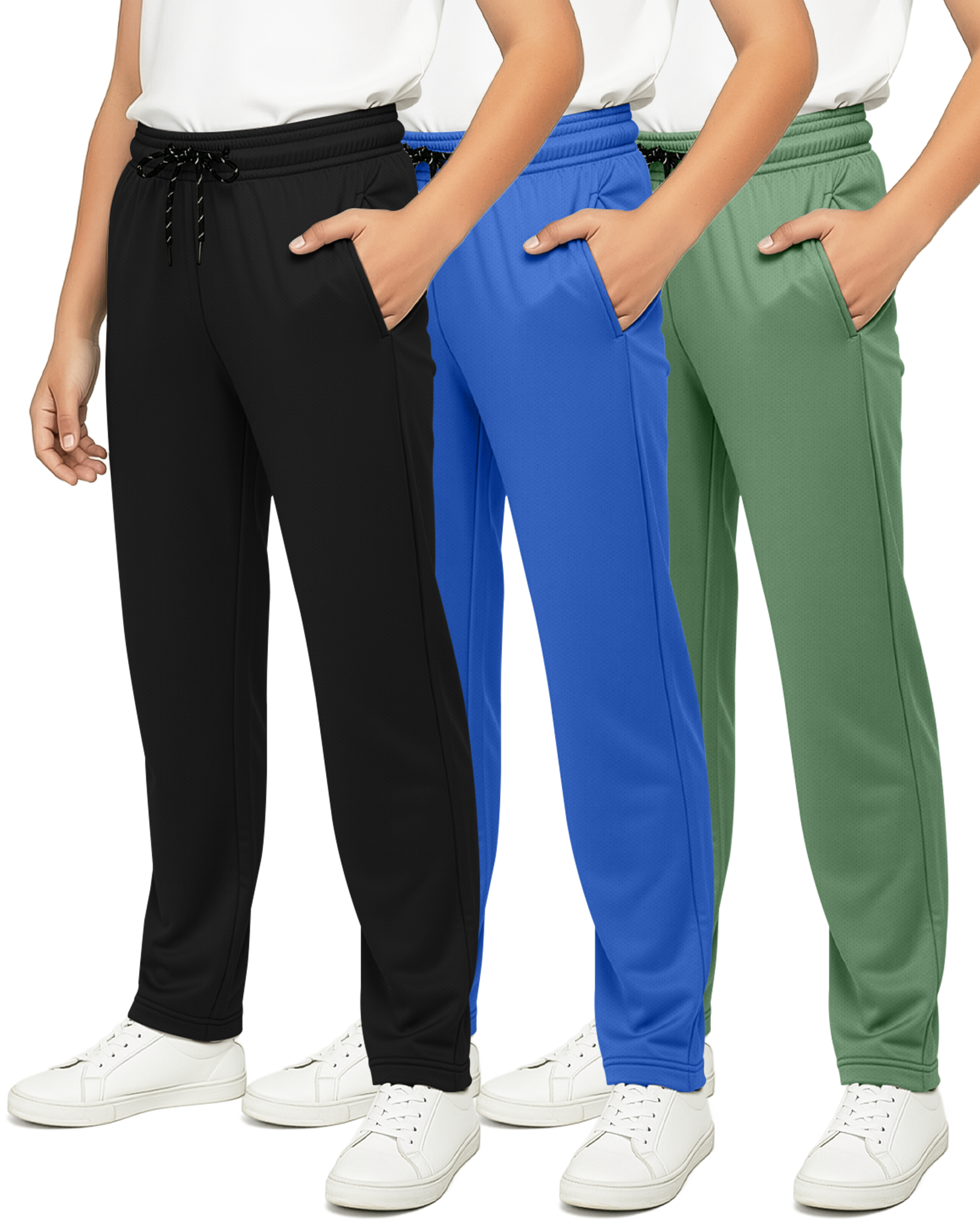 3 Pack: Boys Mesh Open Bottom Active Sweatpants