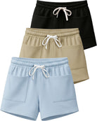 Real Essentials 3 Pack Women's French Terry Shorts Sweatshorts Lounge Gym Square Pockets - Set 5