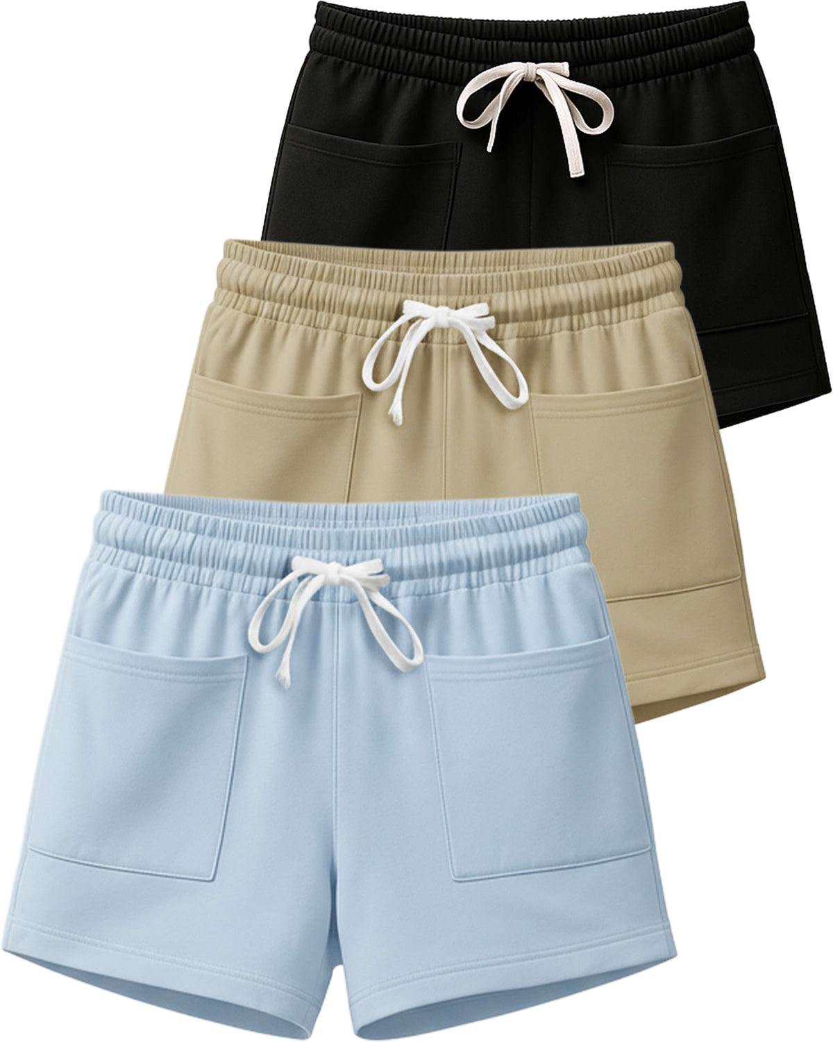 Real Essentials 3 Pack Women's French Terry Shorts Sweatshorts Lounge Gym Square Pockets - Set 5