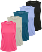 Real Essentials 5 Pack Women's Dry Fit Tank Tops Sleeveless Racerback Athletic Workout - Set 3