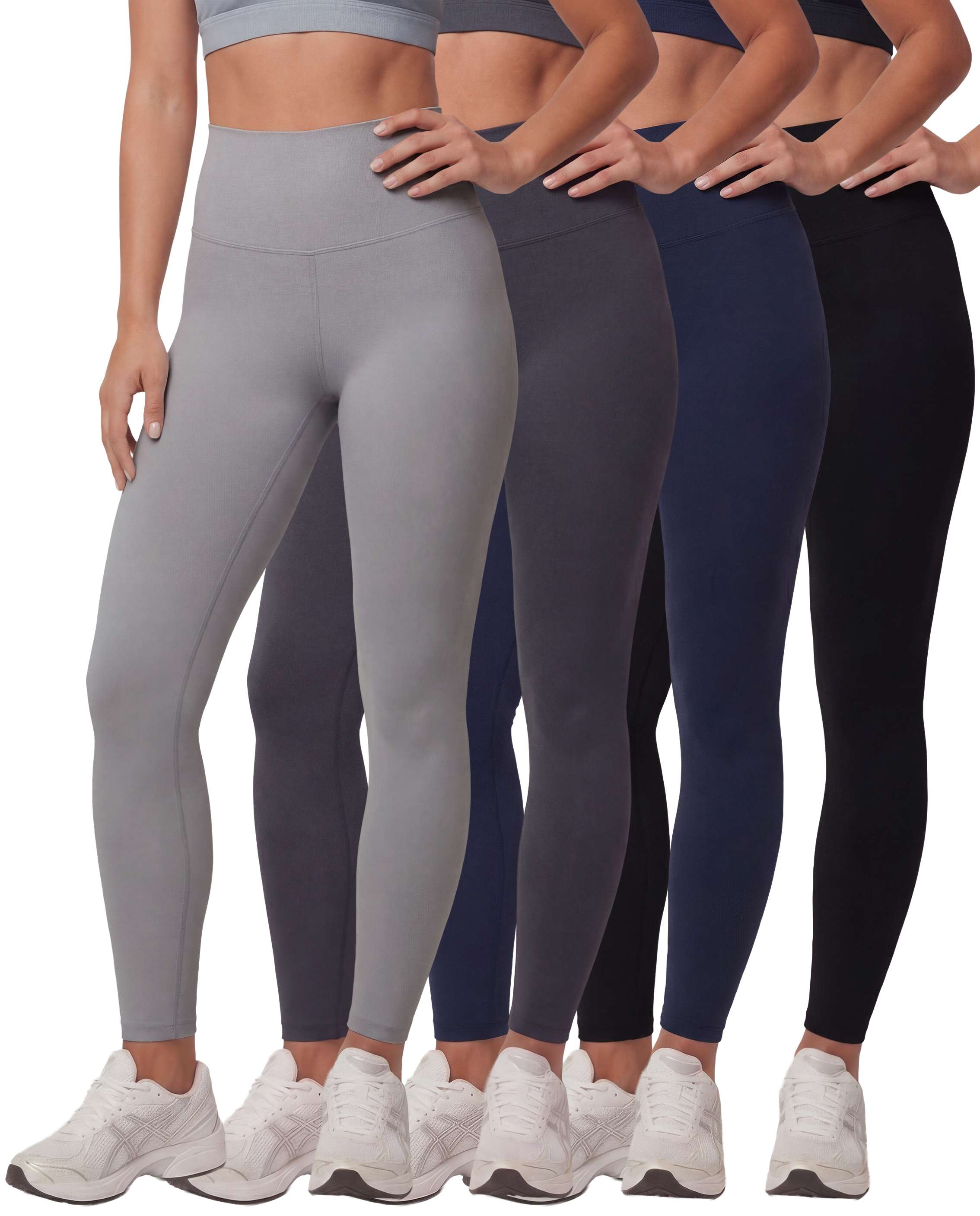 Real Essentials 4 Pack: Women's Workout Athletic Leggings Yoga Pants Tummy Control High Waisted Running Gym Pilates Soft