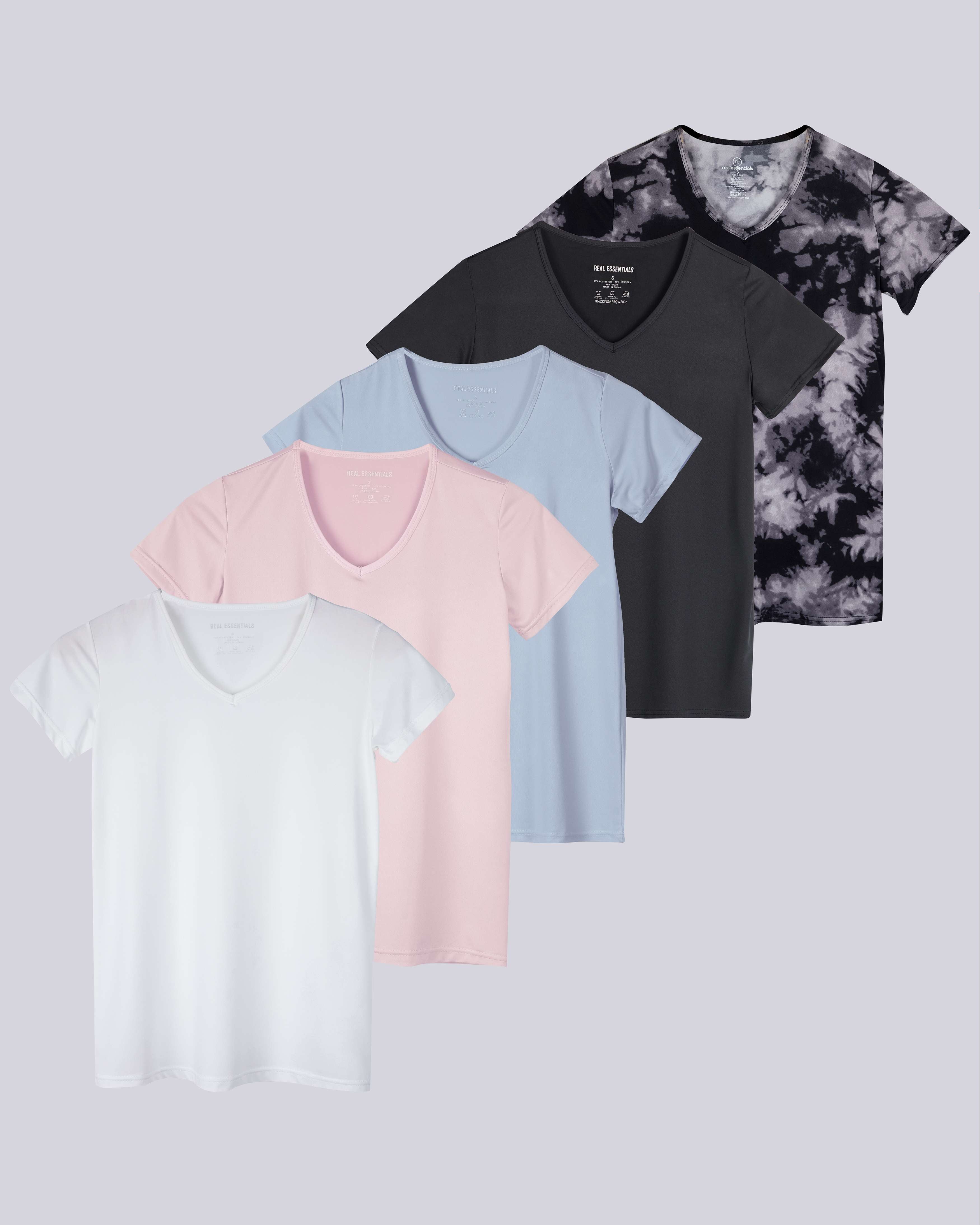 5 Pack: Womens Short Sleeve Dry-Fit V-Neck T-Shirt