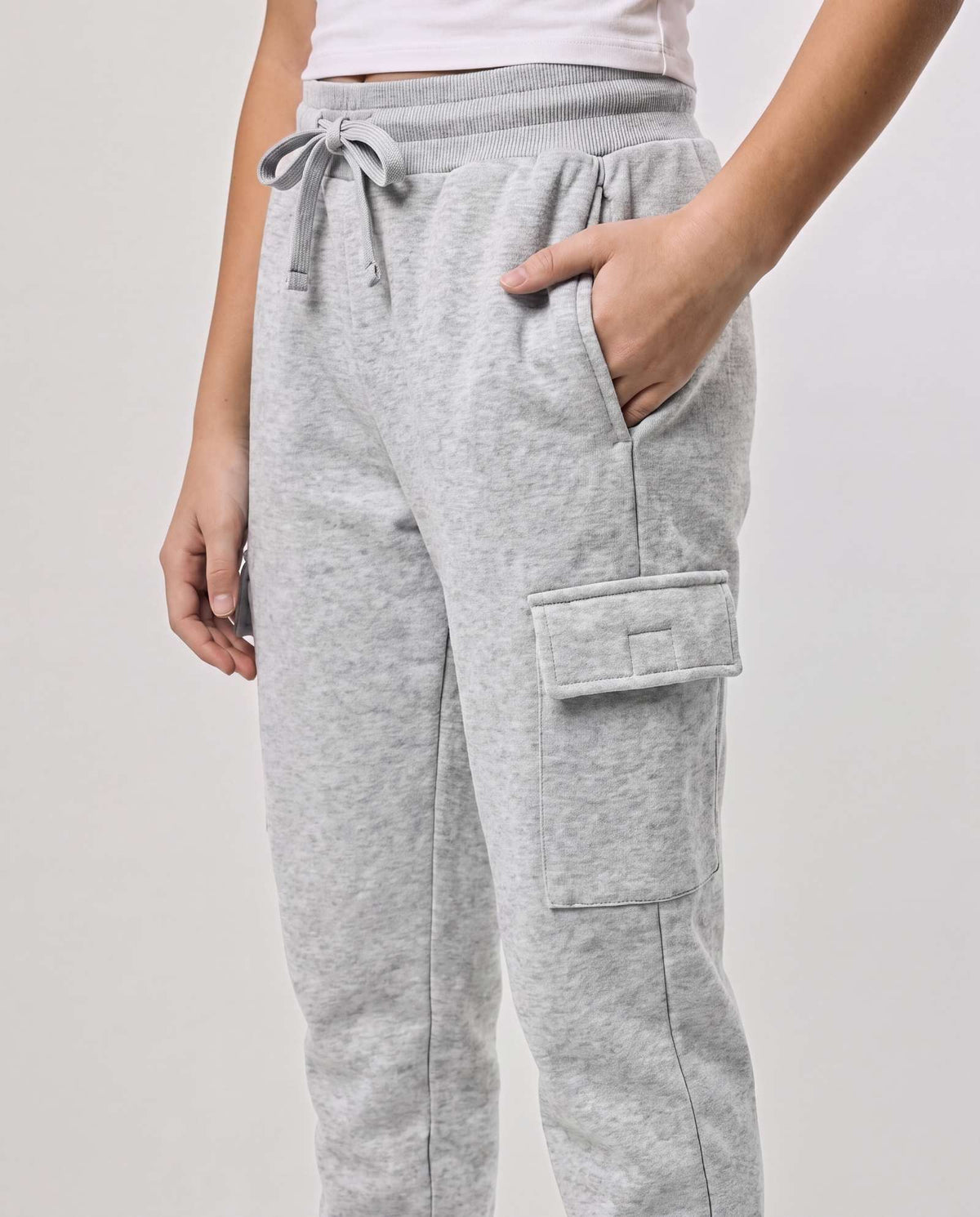 Real Essentials 3 Pack Girls Fleece Cargo Joggers Sweatpants Kids Pants Teen Girl Athletic - Solid Black, Charcoal Heather, Grey Heather