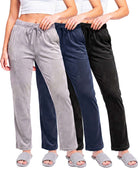 Real Essentials 3 Pack Women Velvet Straight Leg Pants Velour Sweatpants Cozy Lounge Soft - Solid Black, Solid Navy Blazer, Solid Ultimate Grey