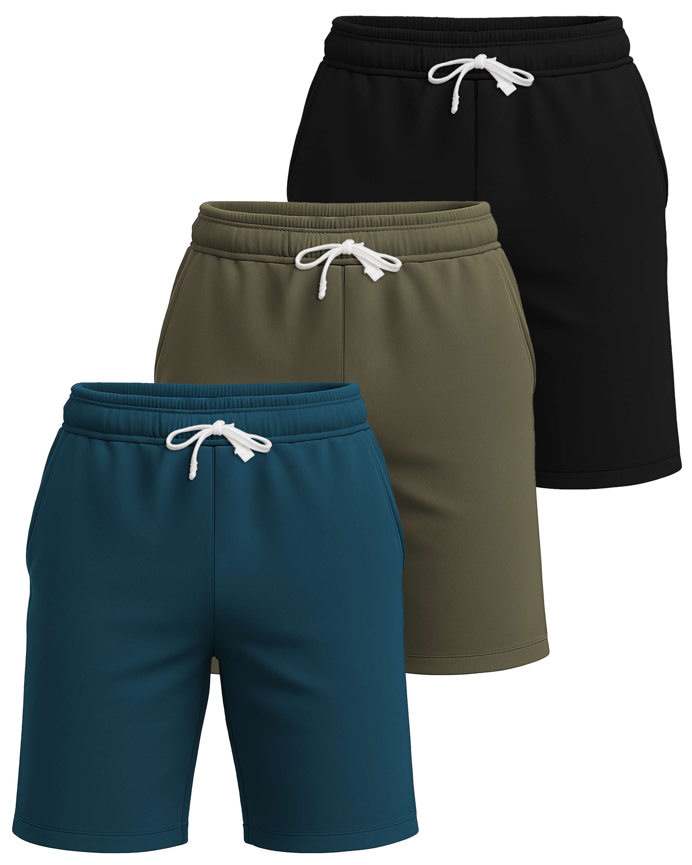 Real Essentials 3 Pack: Men's Cotton 7" French Terry Lounge Sweat Shorts – Sleep Casual Shorts Pockets (Big & Tall Available)