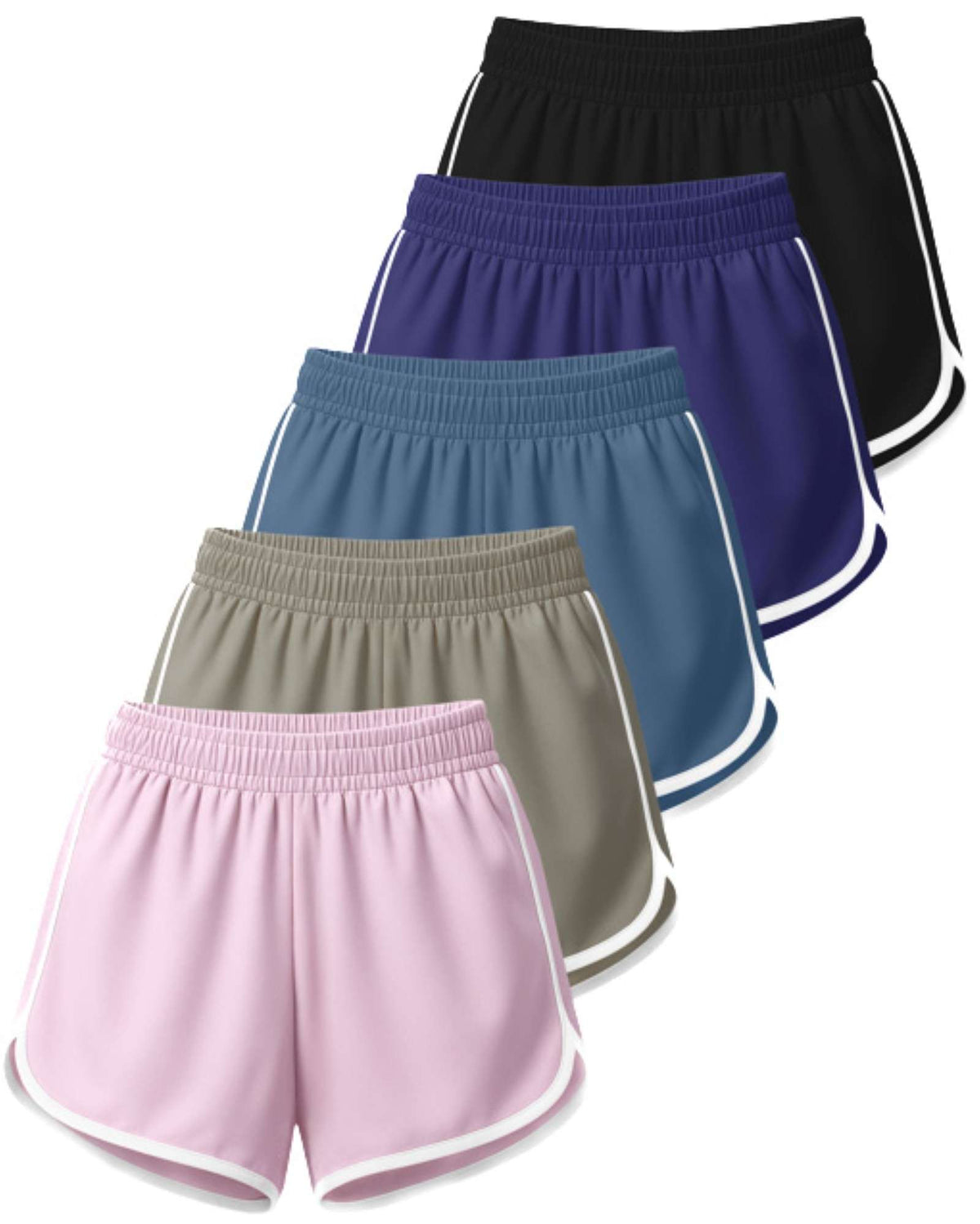 Real Essentials 5 Pack Women's Dry Fit Dolphin Shorts Athletic Running Workout Gym Hiking - Set 1