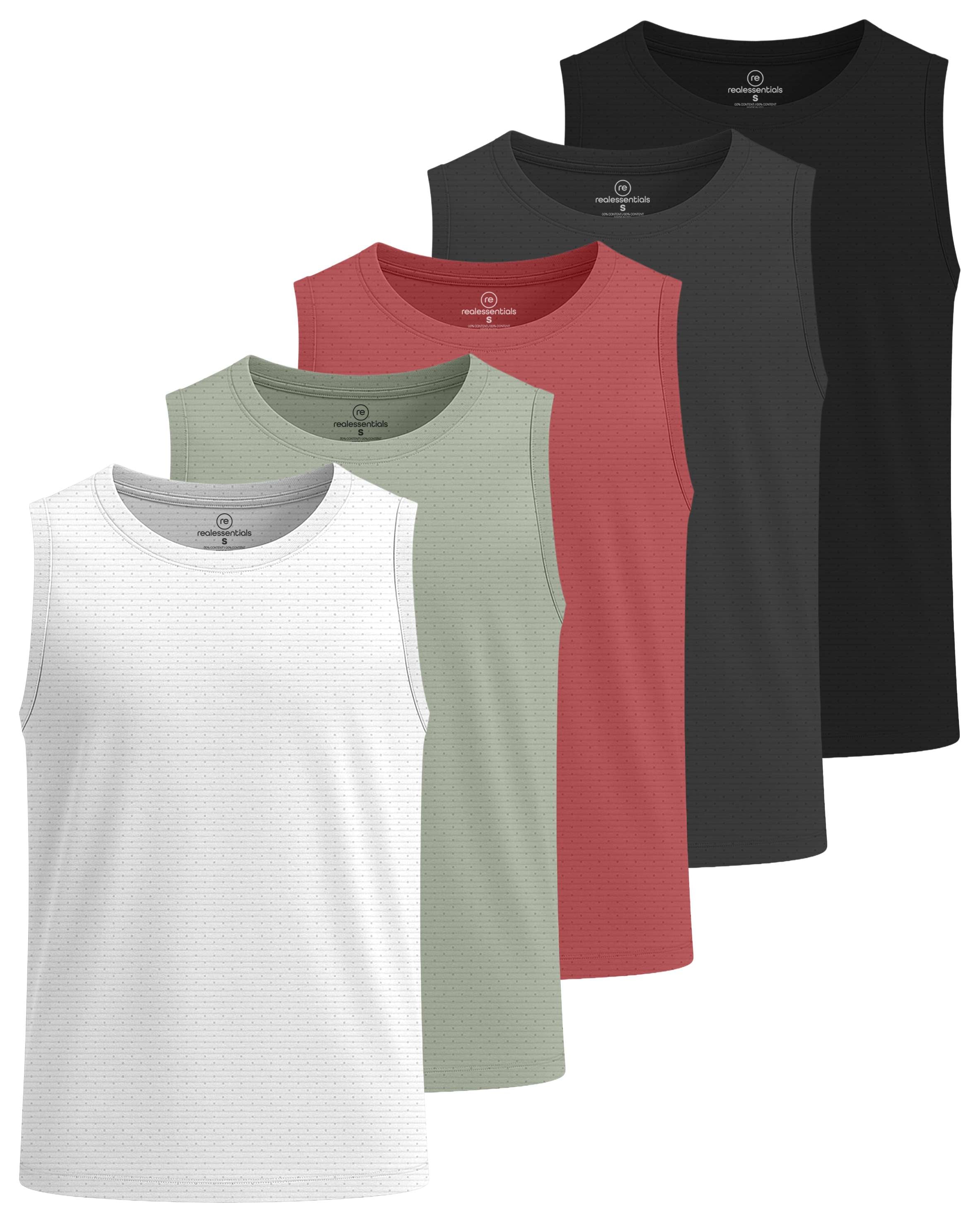 Real Essentials 5 Pack: Boys' Breeze Tech Tank Top -  Sleeveless Athletic Shirt for Kids Youth Teens (Ages 6-18)