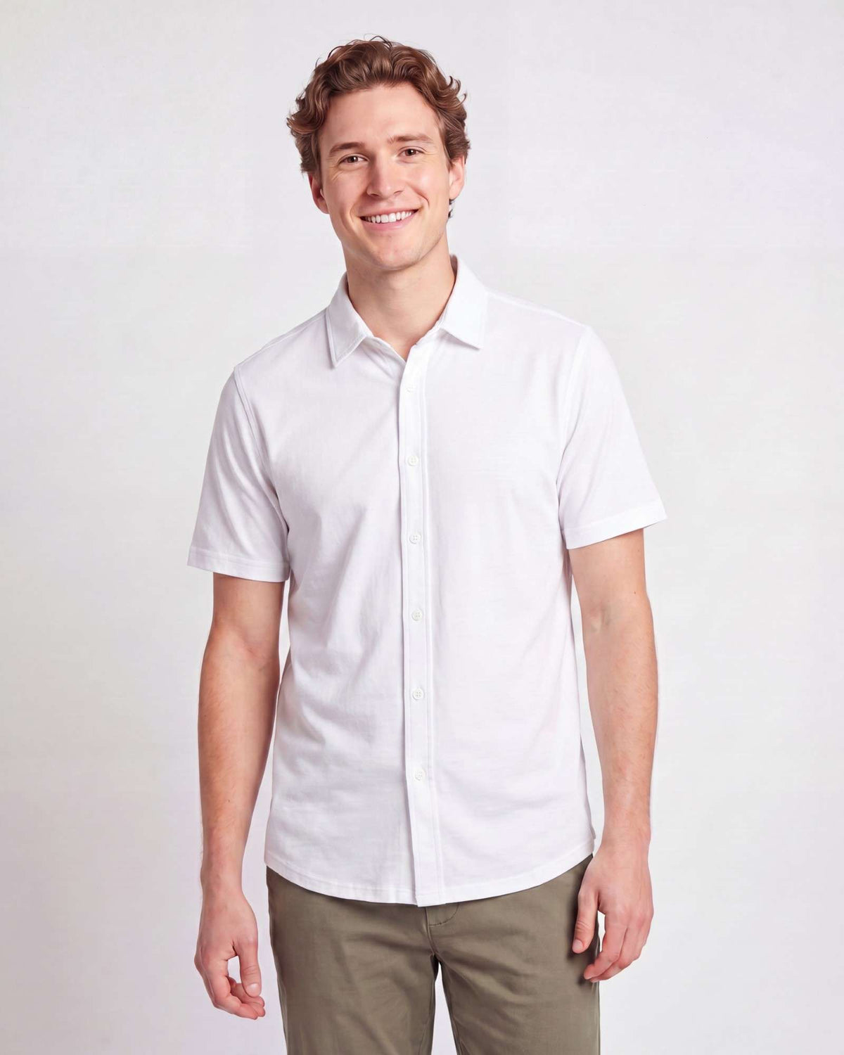 Real Essentials 3 Pack Men's Cotton Short Sleeve Button Down Casual Work Shirt Button Up - SOLID BRIGHT WHITE