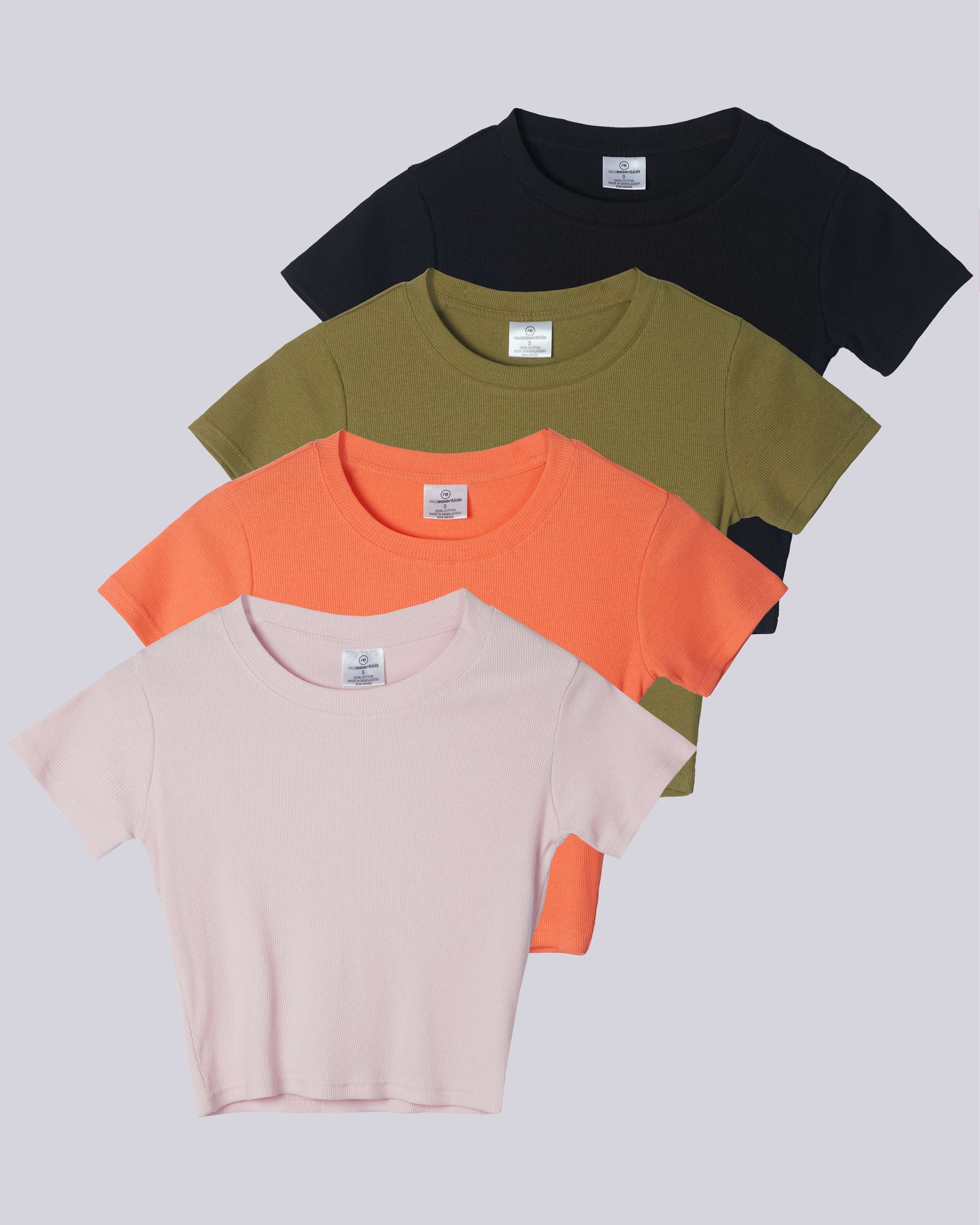 4 Pack: Women's Short Sleeve Ribbed Knit Crop Top