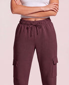 Real Essentials 3 Pack Women's Fleece Cargo Sweatpants Lounge Casual Sweat Pants Pockets - Solid Black, Solid Burgundy, Grey Heather