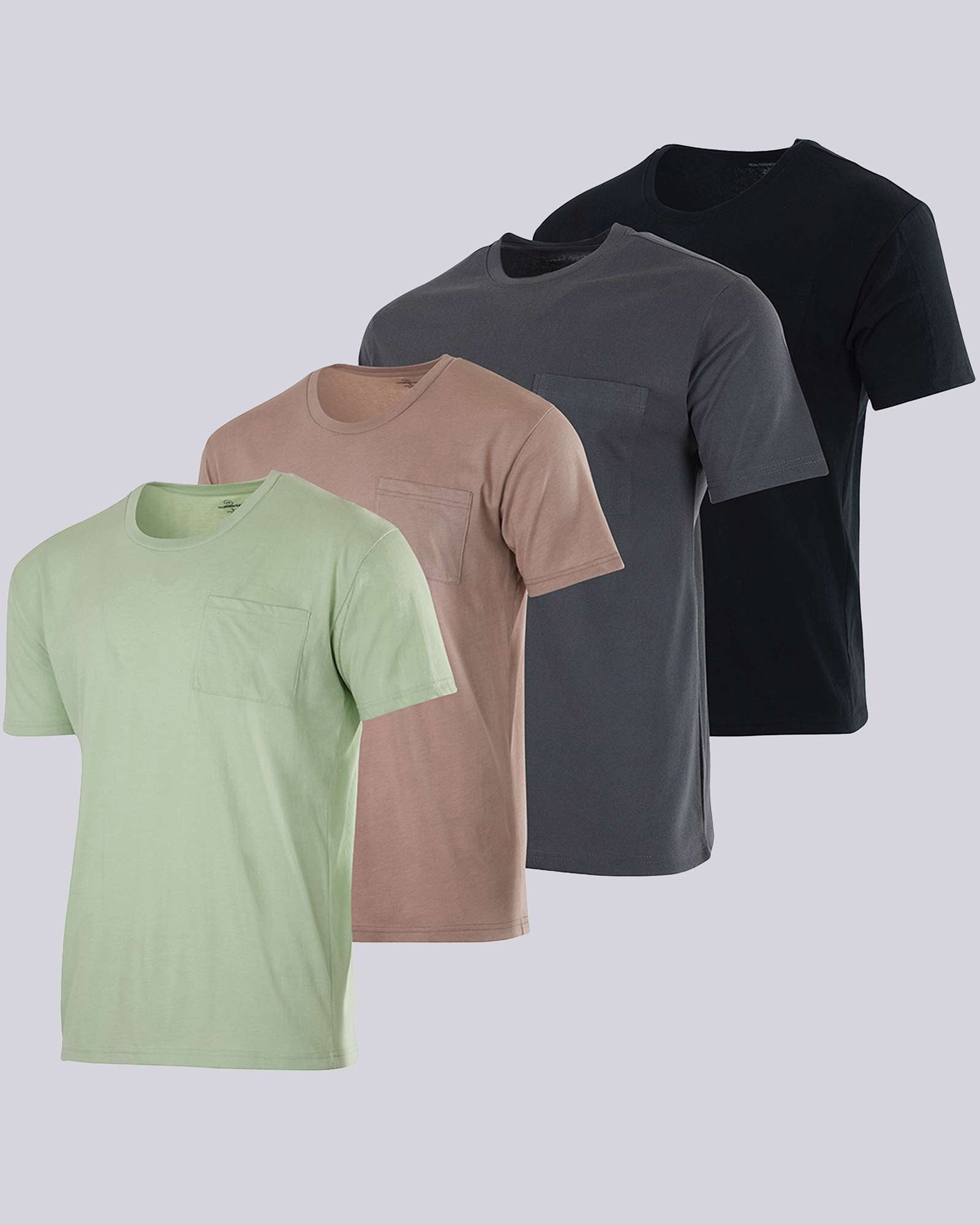 4 Pack: Mens Cotton Short Sleeve Crew Neck Pocket T-Shirt