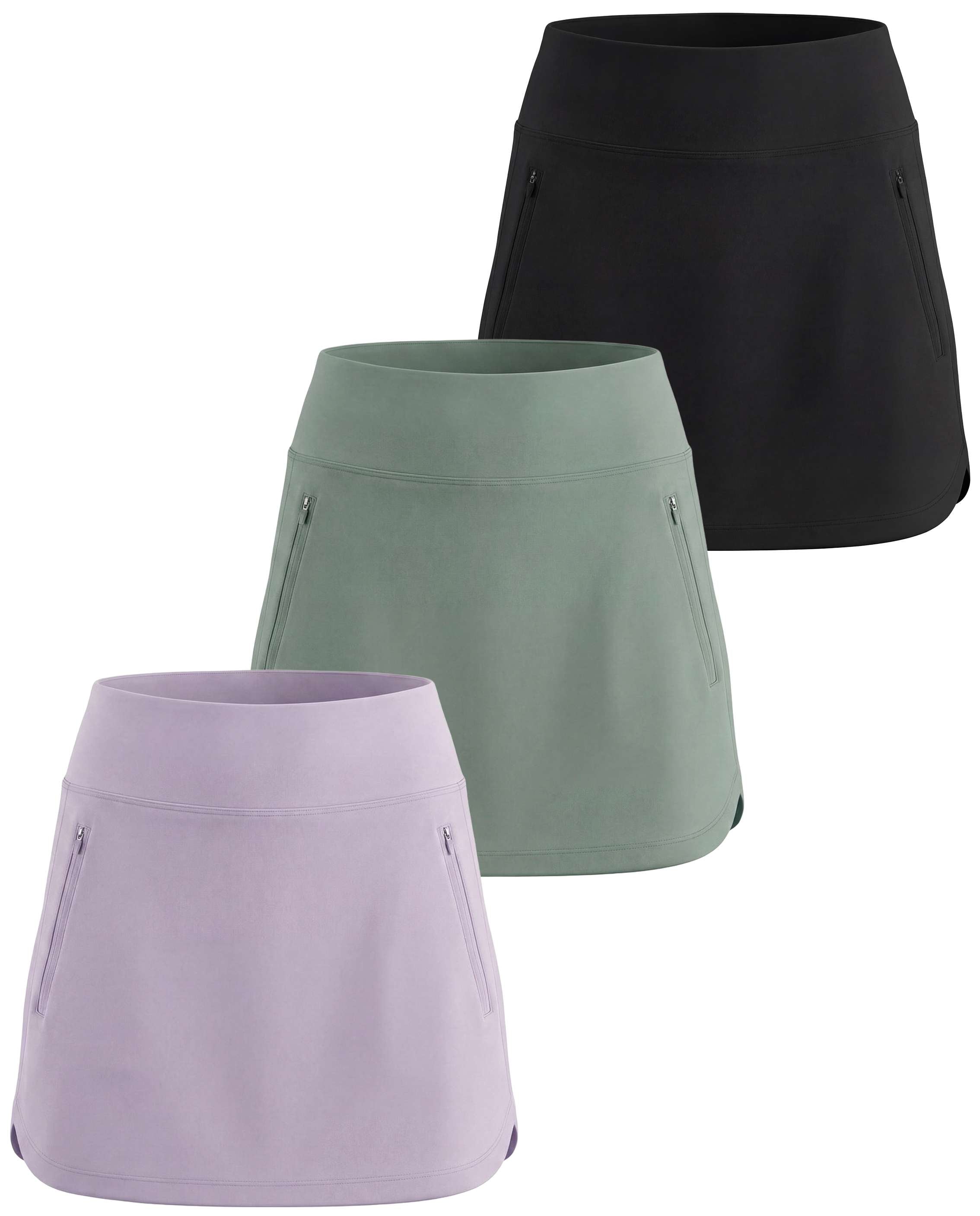Real Essentials 3 Pack: Women's 16" Curved Hem Golf Skort with Zip Pockets - Ladies Athletic Tennis Pickleball Workout Skirts