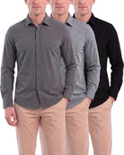 Real Essentials Men's Long Sleeve Cotton Button Down Shirts Casual Work Business Tops - Solid Black, Charcoal Heather, Grey Heather