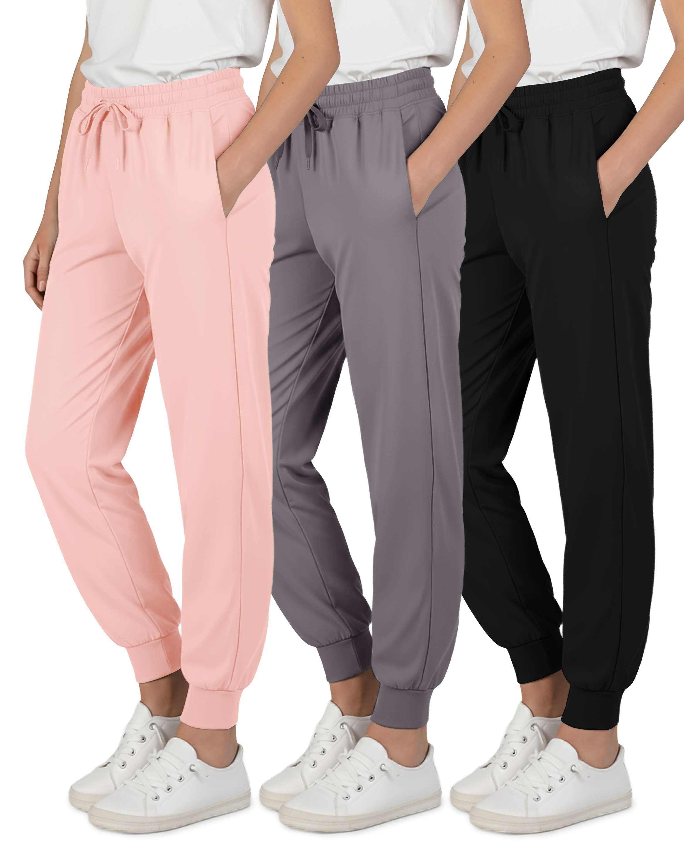 3 Pack: Girls' Dry-Fit Jogger Sweatpants Soft Active Athletic Kids Joggers with Pockets & Drawstring