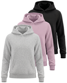 Real Essentials 3 Pack Girls' Fleece Pullover Hoodies Sweatshirts Sweaters Kids Teens Tops - Solid Black, Solid Fragrant Lilac, Grey Heather