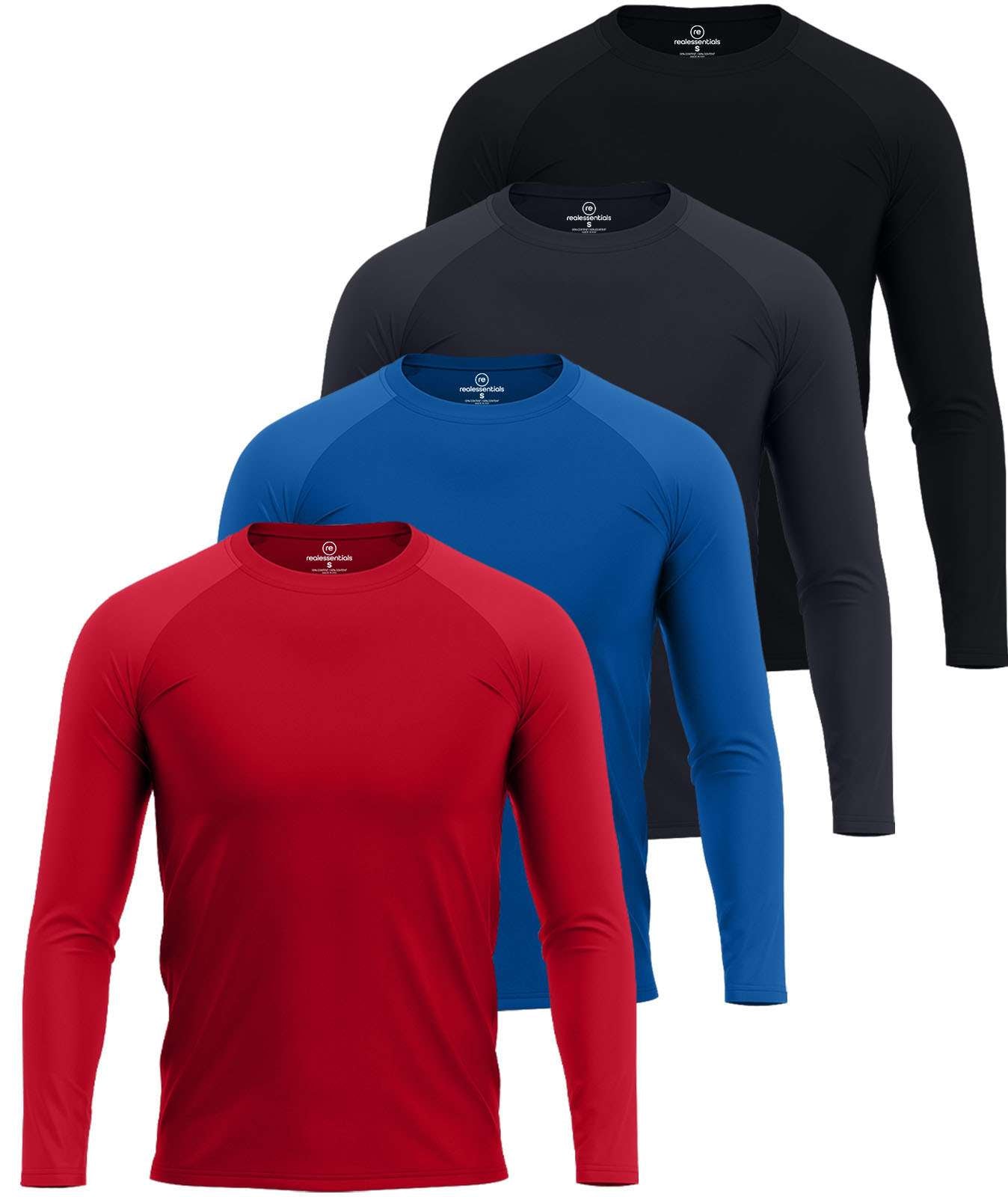4 Pack: Men's Long Sleeve Rash Guard Shirt (Available In Big & Tall)