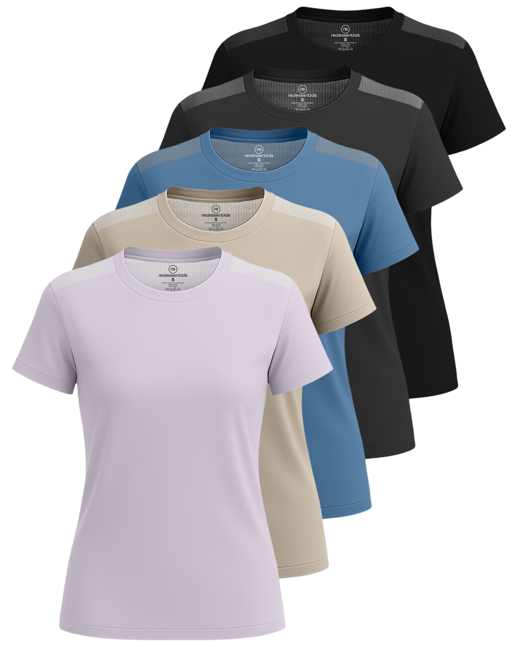 Real Essentials 5 Pack: Women's Short Sleeve Mesh Insert T-Shirts Athletic Tops Gym Workout Yoga Tennis Activewear (Plus)