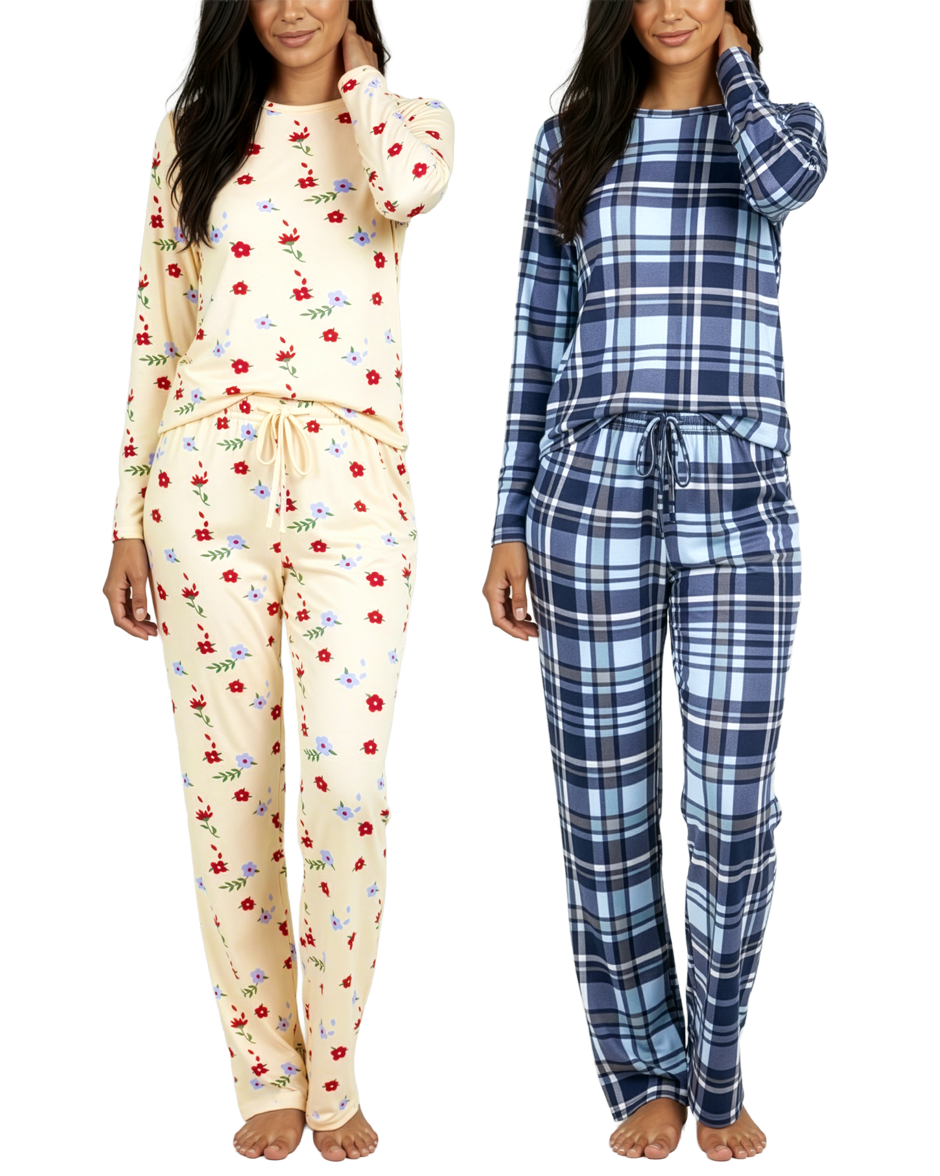 2 Pack: Women’s Pajama Set Super-Soft Long Sleeve Top With Pants