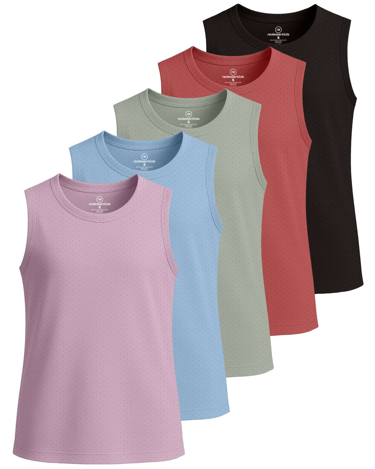 Real Essentials 5 Pack: Girls Breeze Tech Tank Tops – Moisture-Wicking Sports, Dance & Athletic Workout Sleeveless Shirts