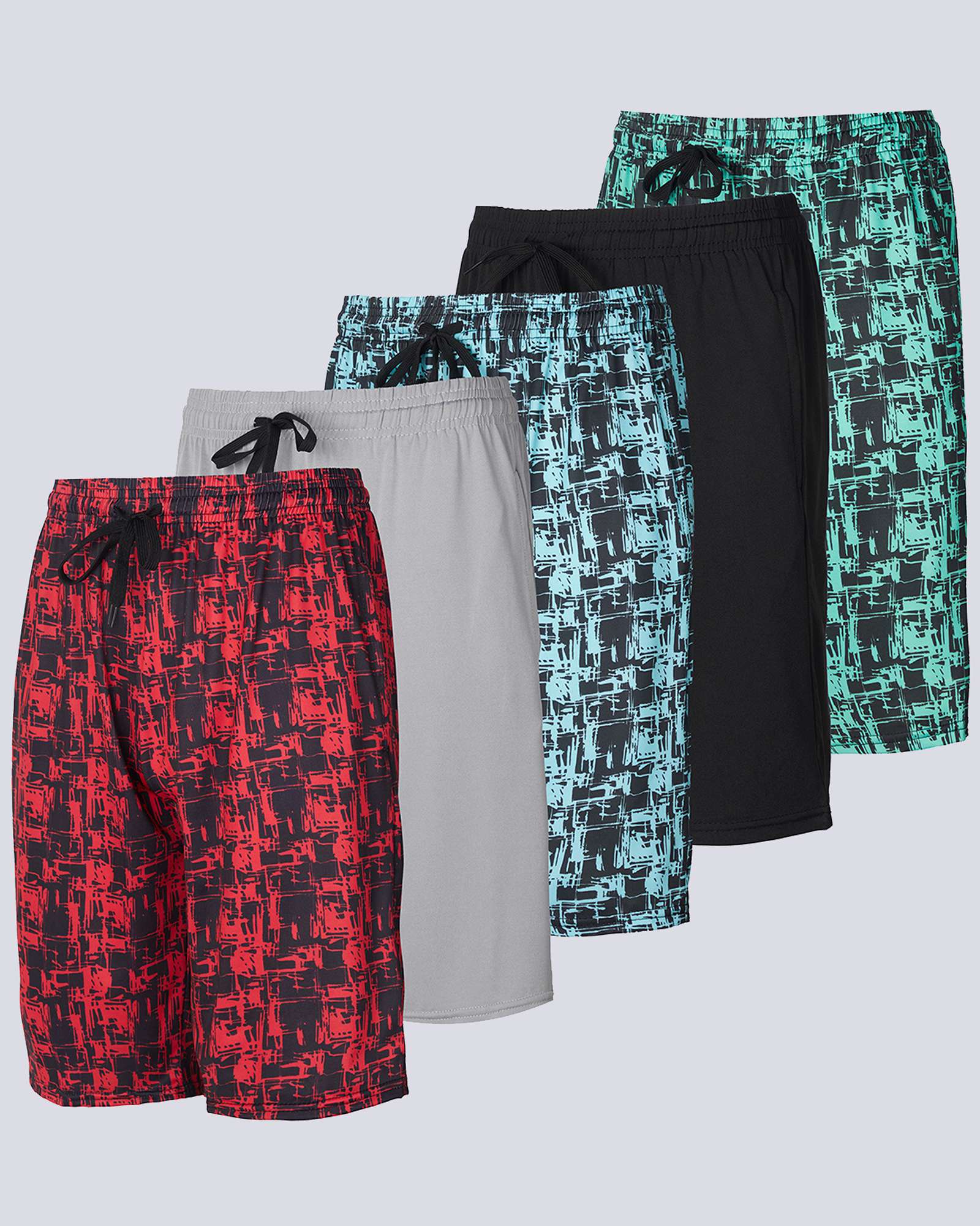 5 Pack: Boys Printed Dry Fit Active Shorts