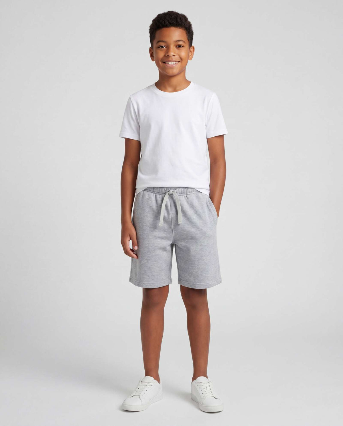 Real Essentials 3 Pack Boys' Fleece Shorts Athletic Gym Kids Teens Pajama Sleep Pockets - Solid Black, Solid Inkwell, Grey Heather