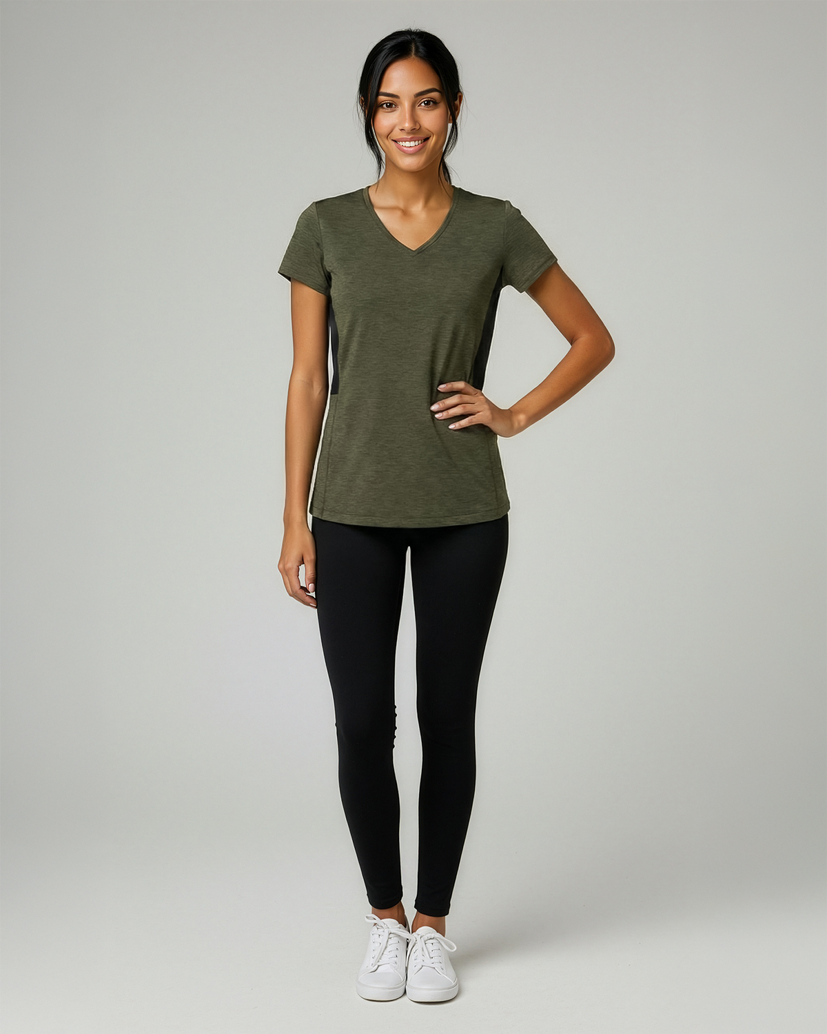 Real Essentials 5 Pack Womens Dry Fit V Neck Workout Tops Athletic T Shirts Gym Yoga Tees - Set 3