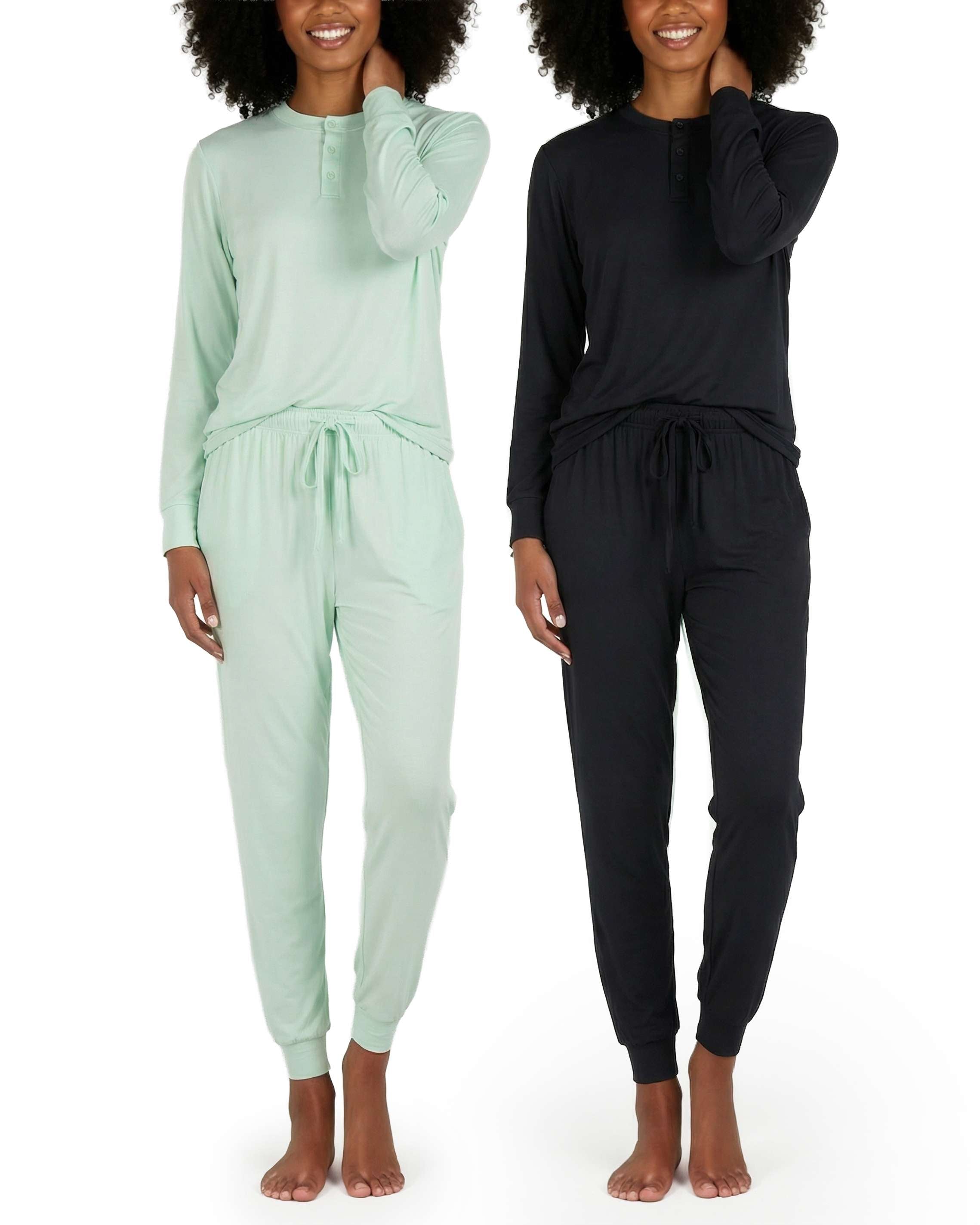 4 Piece: Womens Long Sleeve Henley & Jogger Lounge Pajama Set