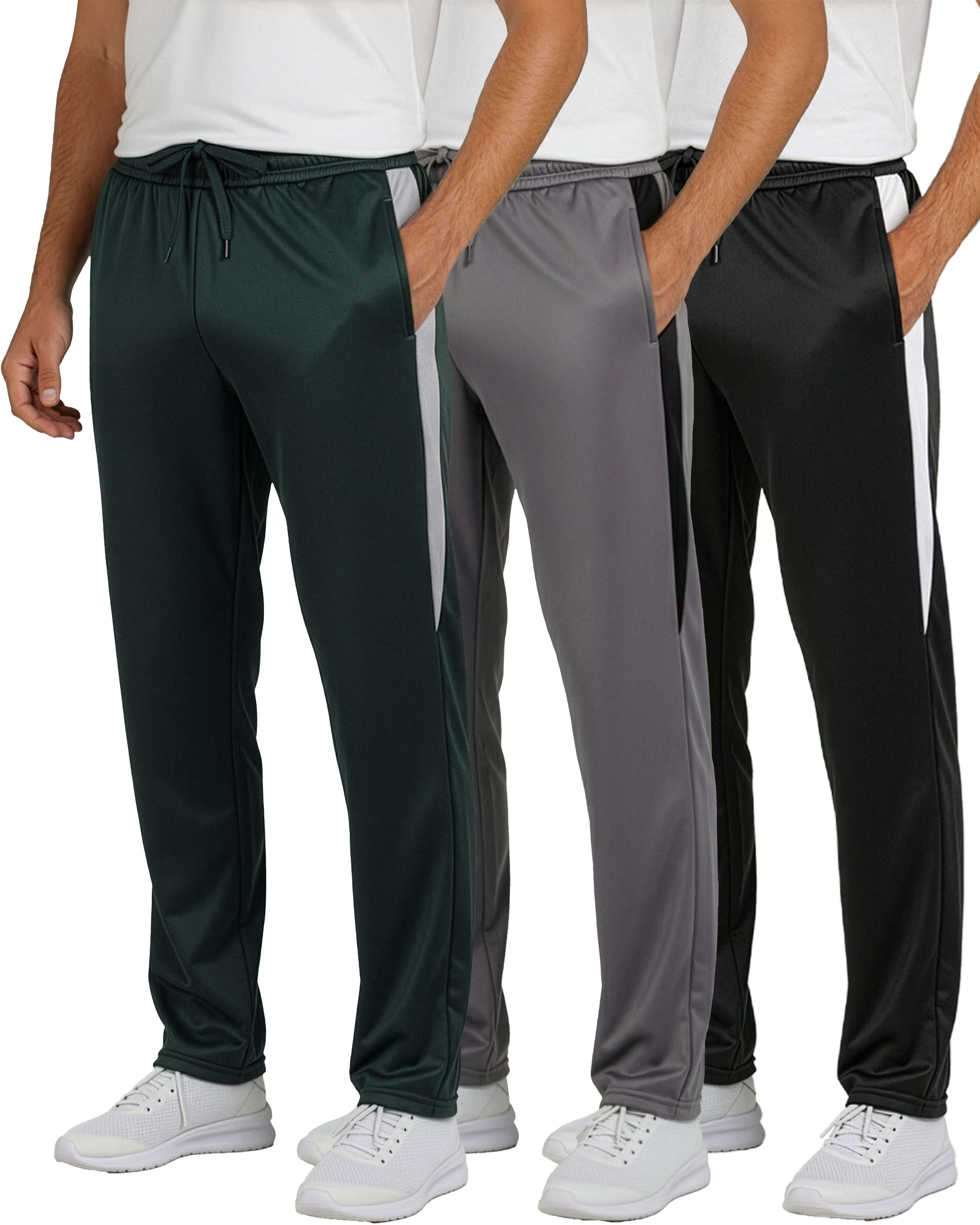 3 Pack: Mens Active Athletic Casual Tricot Open Bottom Sweatpants with Pockets (Available in Big & Tall)
