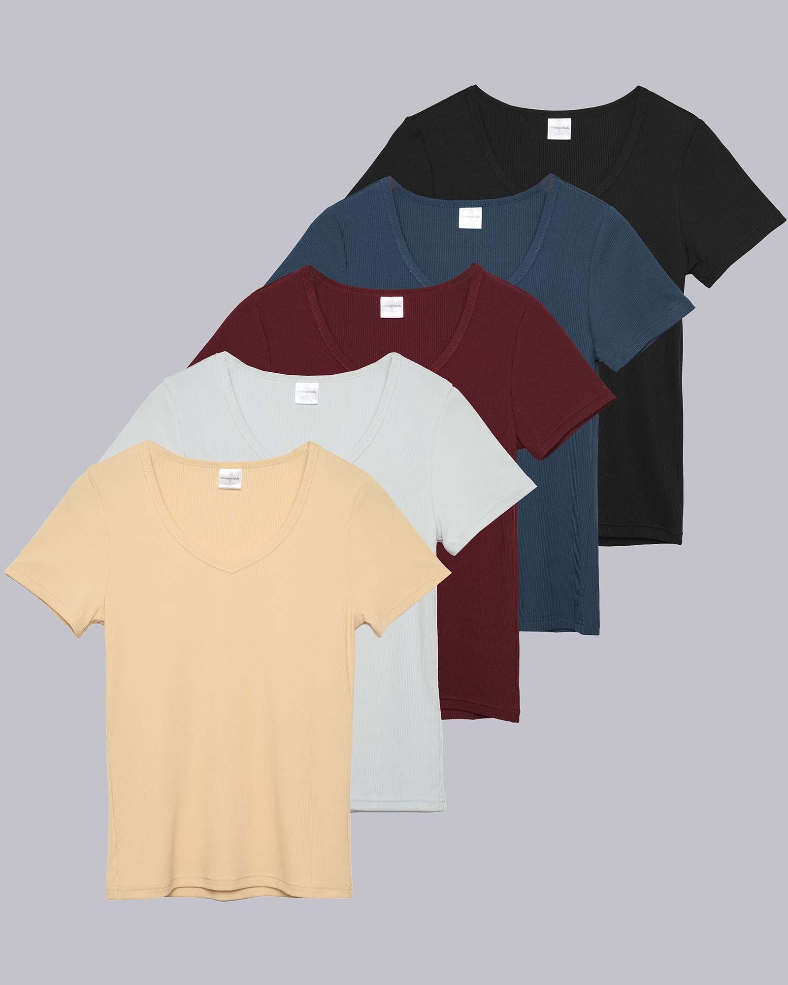 5 Pack: Women's Soft Ribbed Short Sleeve V-Neck T-Shirt
