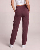 Real Essentials 3 Pack Women's Fleece Cargo Sweatpants Lounge Casual Sweat Pants Pockets - Solid Black, Solid Burgundy, Grey Heather