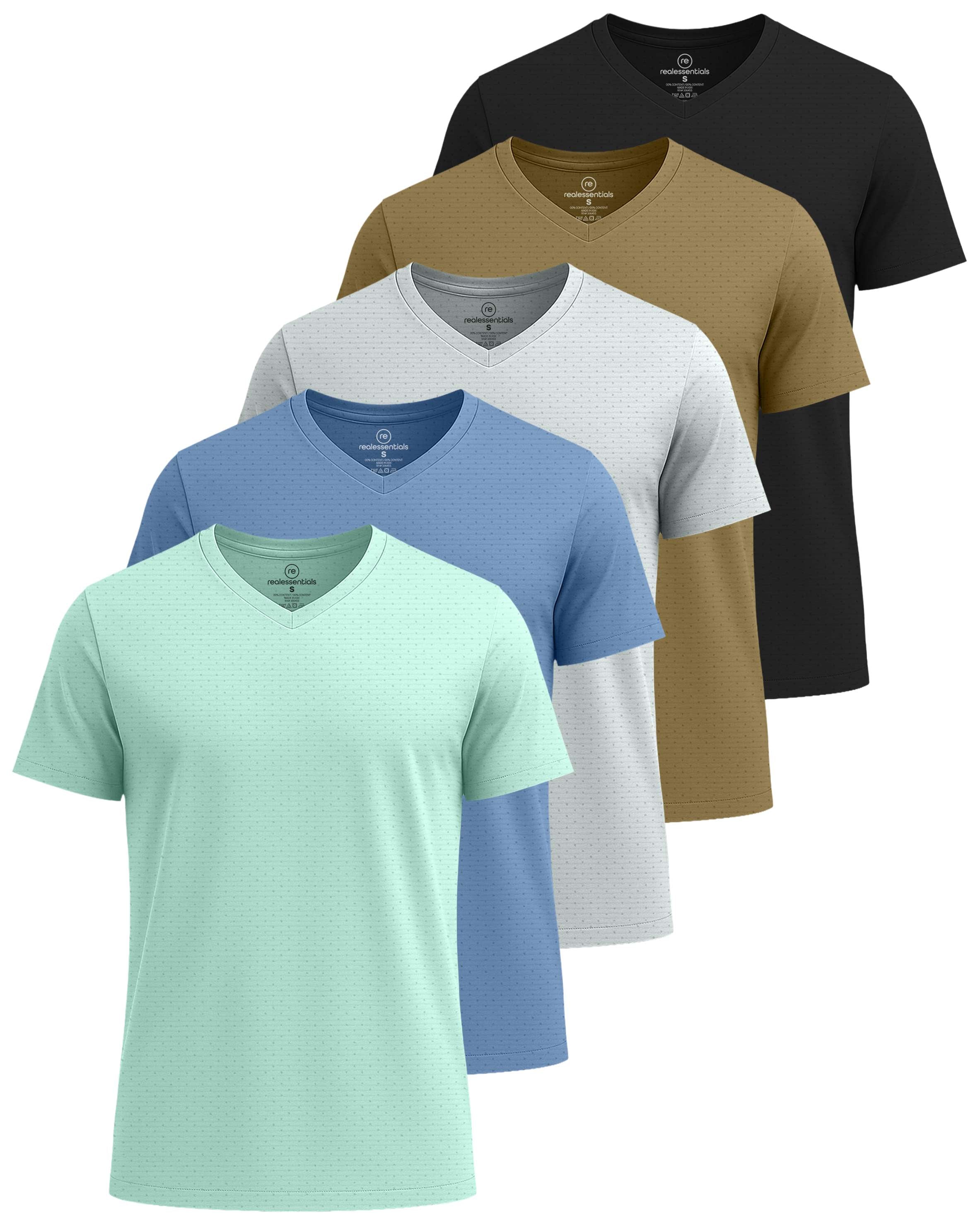 Real Essentials 5 Pack: Men's Breeze Tech V-Neck Dry Fit T-Shirts Moisture Wicking Athletic Workout & Gym Shirts (Big &Tall)