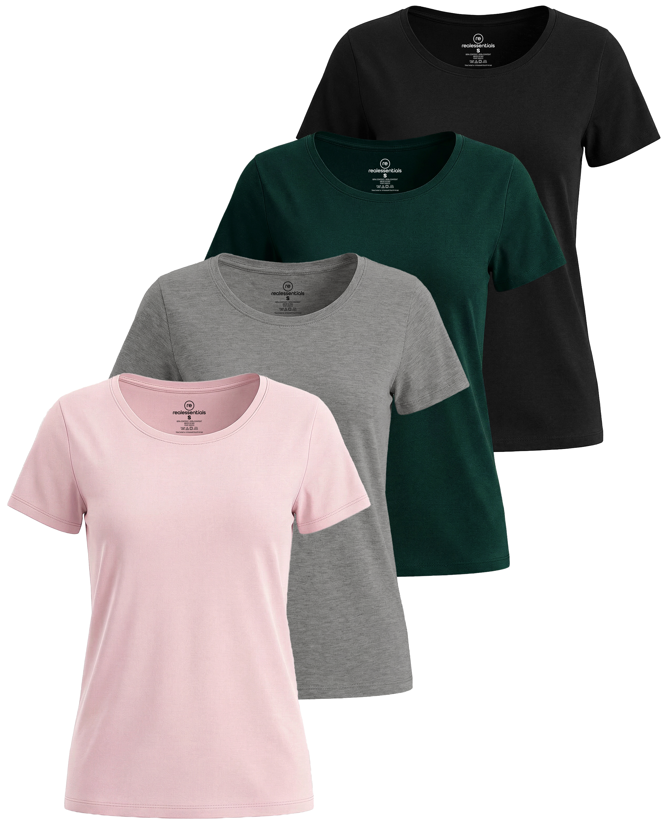 4 Pack: Womens Classic-Fit Cotton Short-Sleeve Scoop Neck T-Shirt