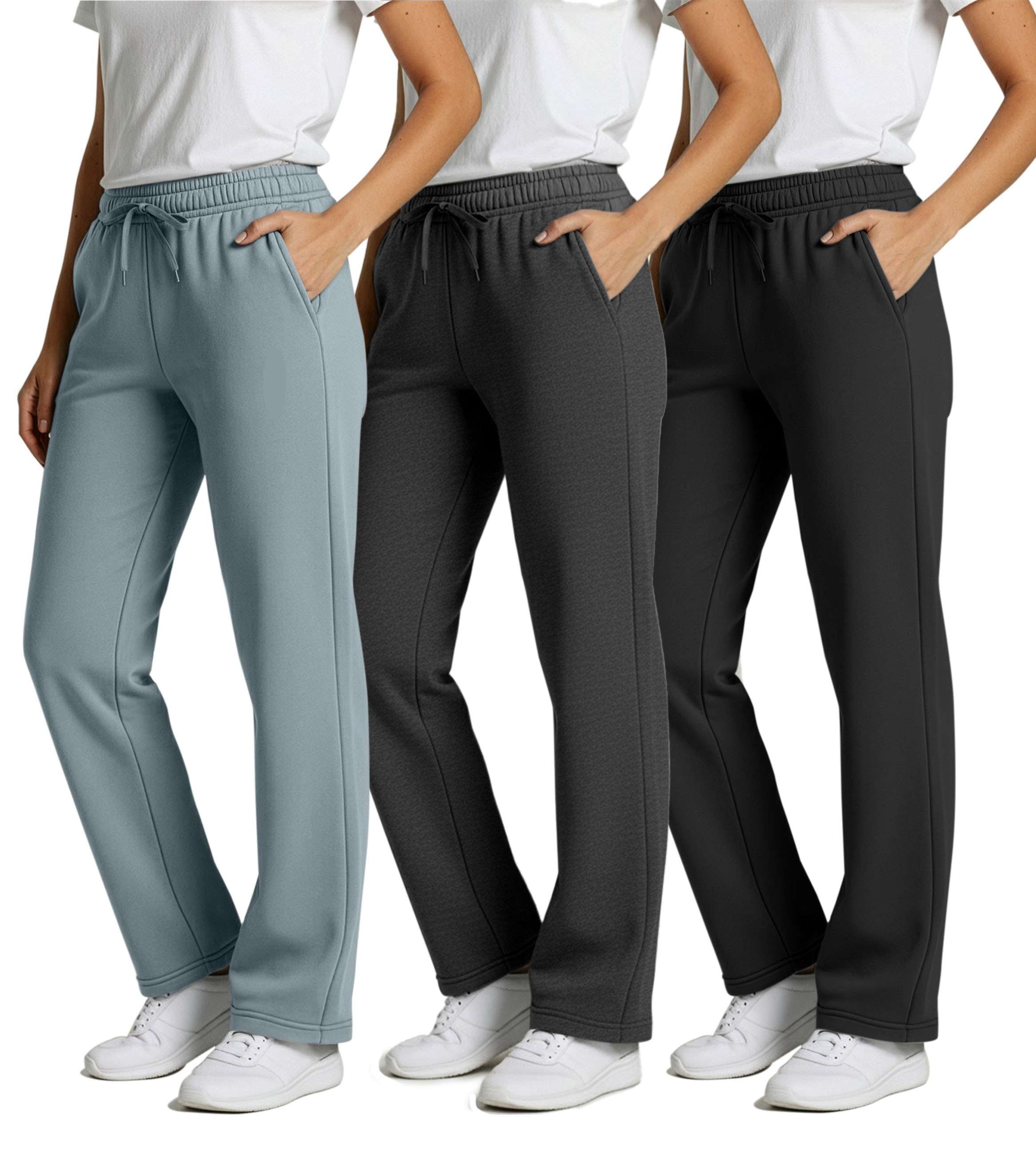 3 Pack: Womens Fleece Open Bottom Sweatpants
